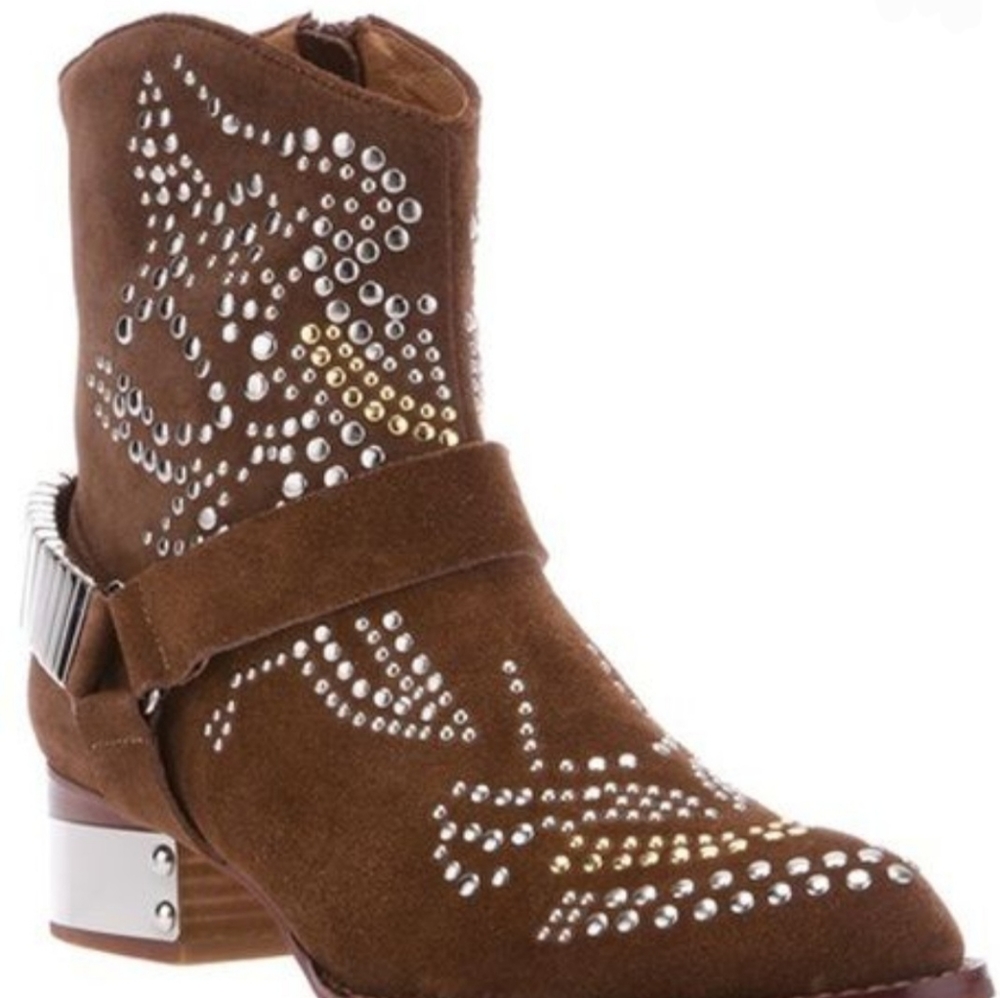 Jeffrey Campbell Suede Presley Studded Cowboy Boots - Picture 1 of 12